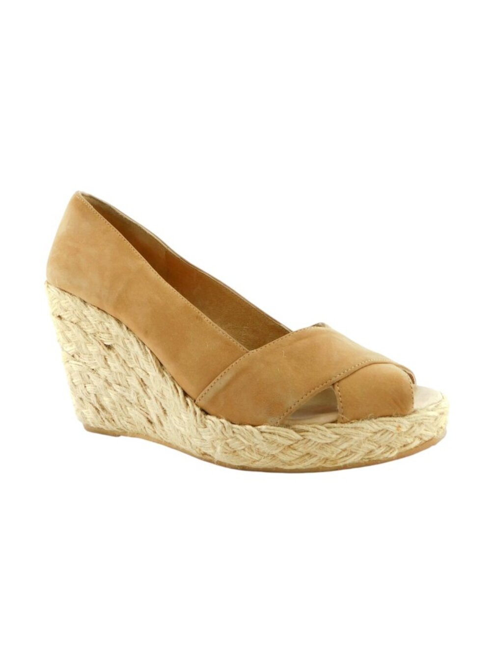 KORS Michael Kors Beige Nubuck Crisscross Leather Espadrille Wedge Heels 6